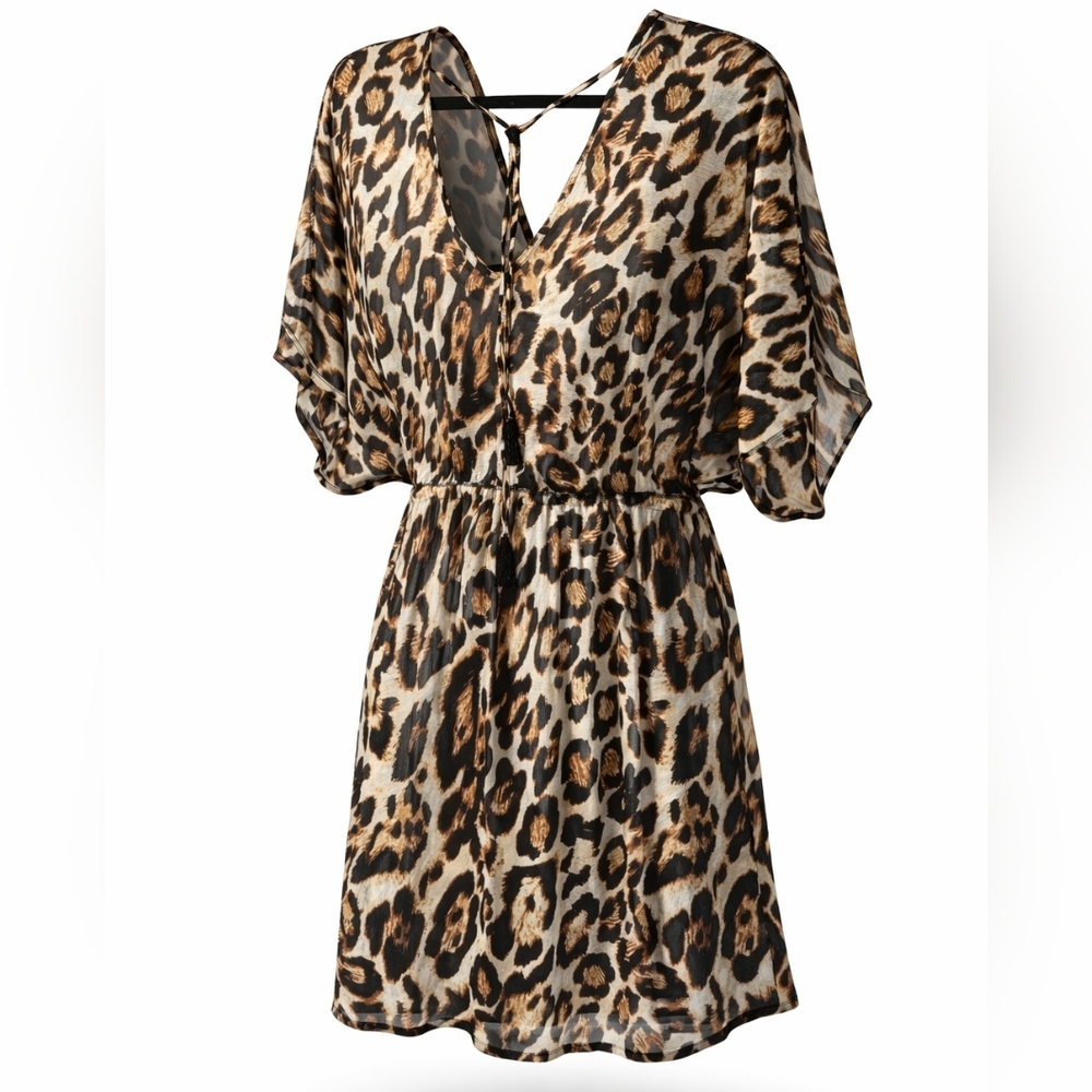 Leopard Print V-Neck Swim Suit Cover-Up